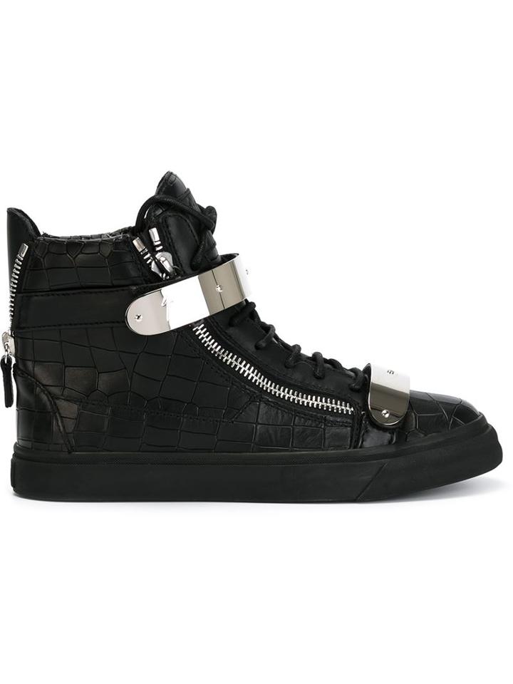 Giuseppe Zanotti Design Coby Hi-top Sneakers, Men's, Size: 44, Black, Calf Leather/rubber/metal Other