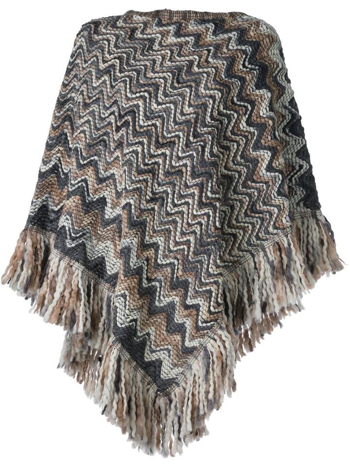 Missoni Zig Zag Knit Poncho, Women's, Grey, Acrylic/wool