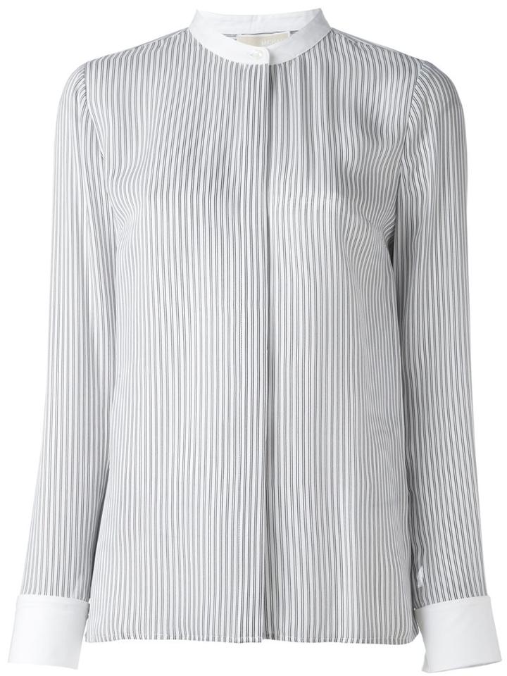 Michael Michael Kors Striped Band Collar Shirt, Women's, Size: Medium, White, Silk