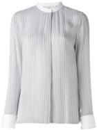 Michael Michael Kors Striped Band Collar Shirt, Women's, Size: Medium, White, Silk