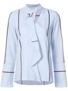 Derek Lam 10 Crosby - Long Sleeve Ruffle Front Shirt - Women - Cotton - 10, Blue, Cotton