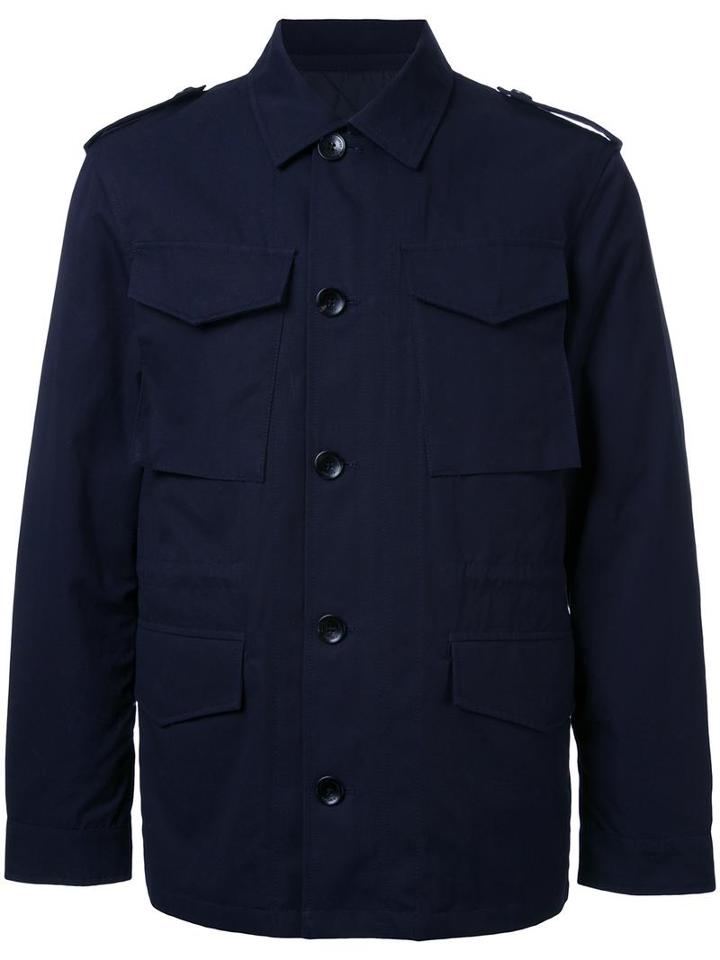 Kent & Curwen Detaachable Quilt Lined Military Jacket, Men's, Size: Xxl, Blue, Cotton/linen/flax