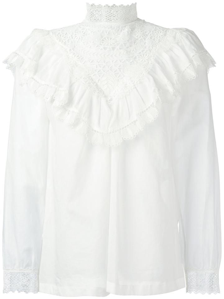 Masscob Embroidered Ruffle Blouse, Women's, Size: Large, White, Cotton