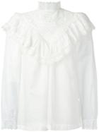 Masscob Embroidered Ruffle Blouse, Women's, Size: Large, White, Cotton