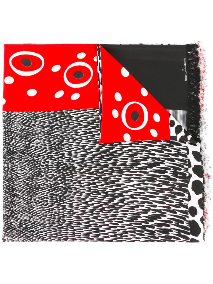 Pierre-louis Mascia Fringed Spots And Stripes Scarf, Women's, Black, Silk