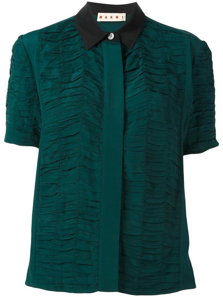 Marni Ruched Short Sleeve Shirt, Women's, Size: 46, Green, Silk/acetate