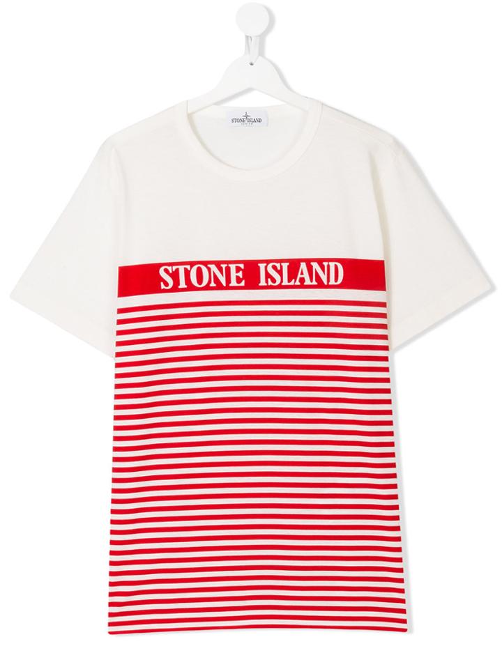 Stone Island Junior Teen Striped Print T-shirt - White