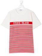 Stone Island Junior Teen Striped Print T-shirt - White