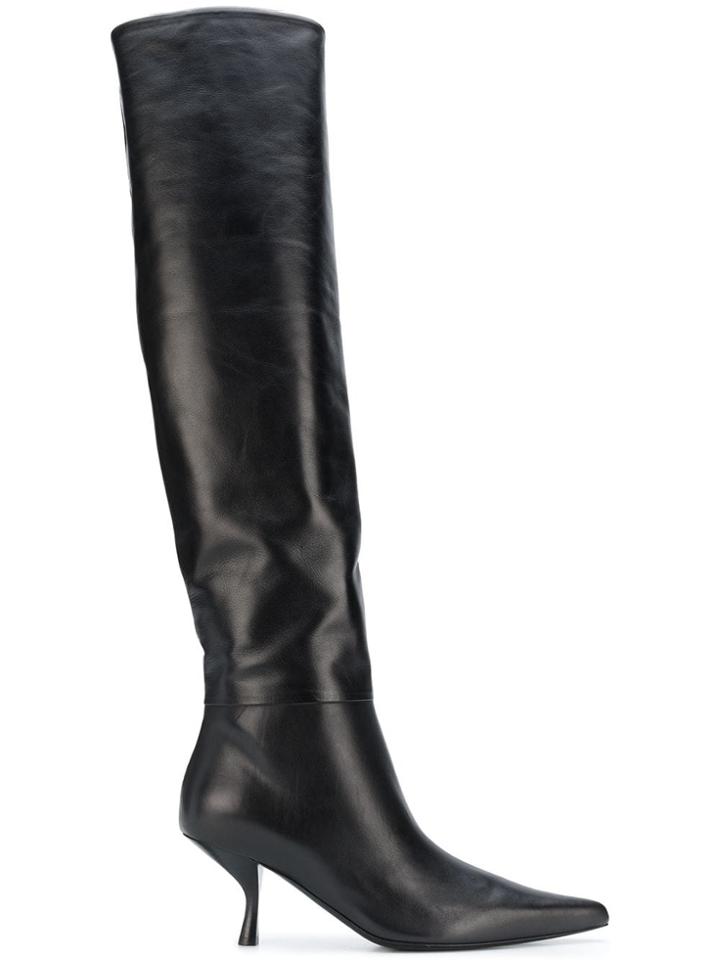 The Row Thigh Length Pointed Boots - Black