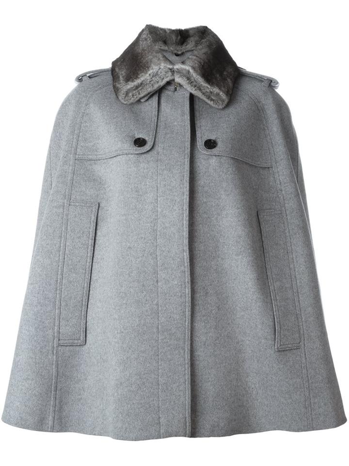 Burberry Fur-collar Cape Coat, Women's, Size: Small, Grey, Rabbit Fur/viscose/cashmere/wool