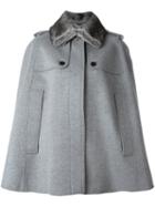 Burberry Fur-collar Cape Coat, Women's, Size: Small, Grey, Rabbit Fur/viscose/cashmere/wool
