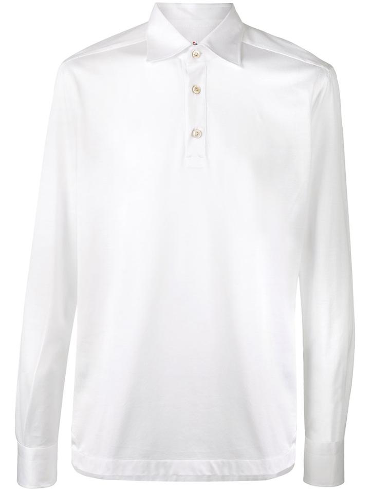 Kiton Emroidered Long Sleeve Polo Shirt, Men's, Size: Xl, White, Cotton