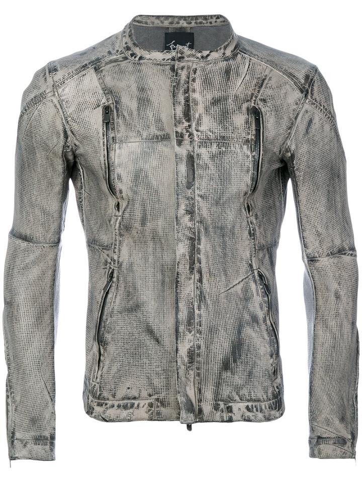 Fagassent - Collarless Jacket - Men - Cotton/leather - L, Grey, Cotton/leather