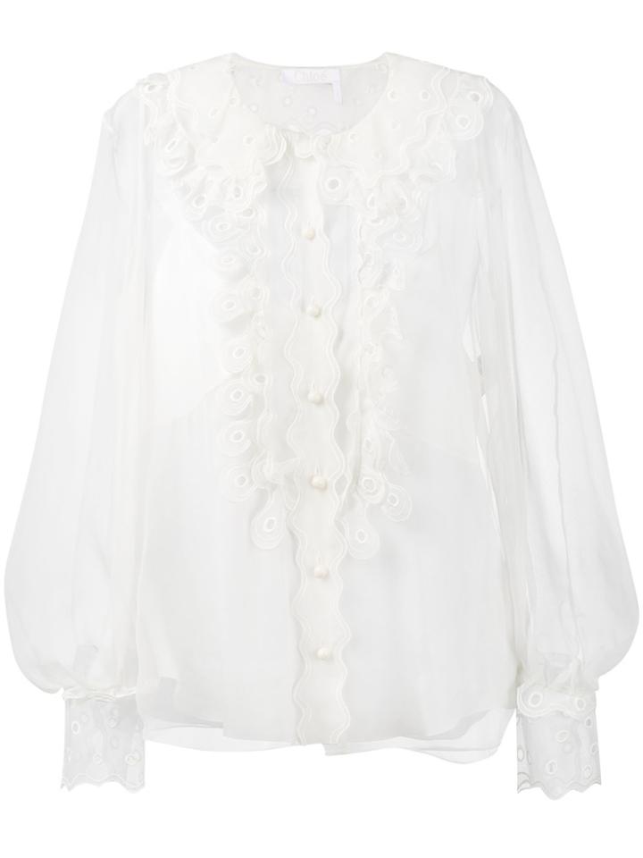 Chloé Sheer Ruffled Blouse - White