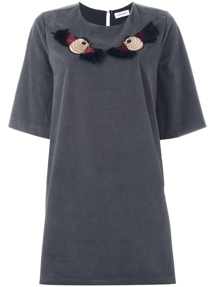 Au Jour Le Jour Embroidered Bird T-shirt Dress, Women's, Size: 40, Grey, Spandex/elastane/viscose/cotton/viscose