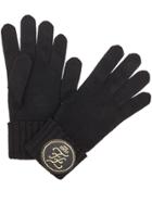 Fendi Cashmere Karligraphy Logo Patch Gloves - Black