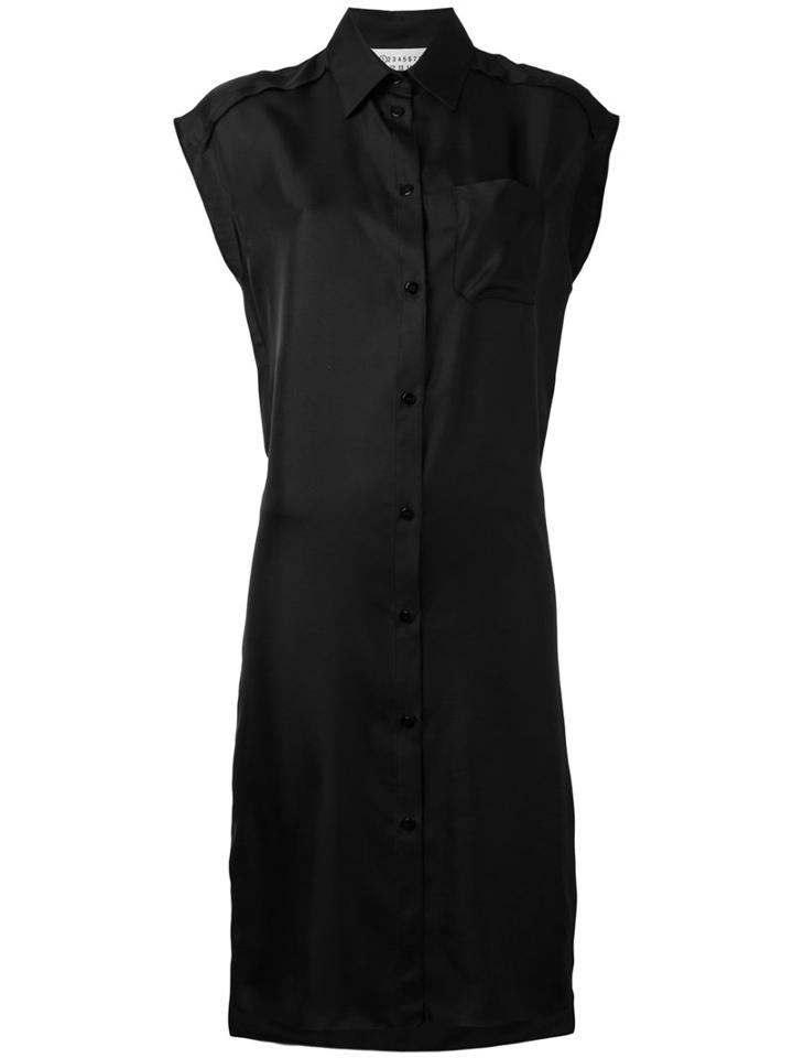 Maison Margiela Cap Sleeve Shirt Dress, Women's, Size: 42, Black, Silk