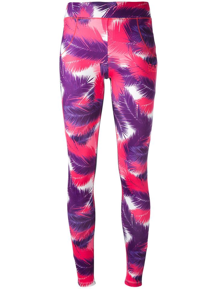 Ea7 Emporio Armani - Palm Print Leggings - Women - Polyester/spandex/elastane - M, Black