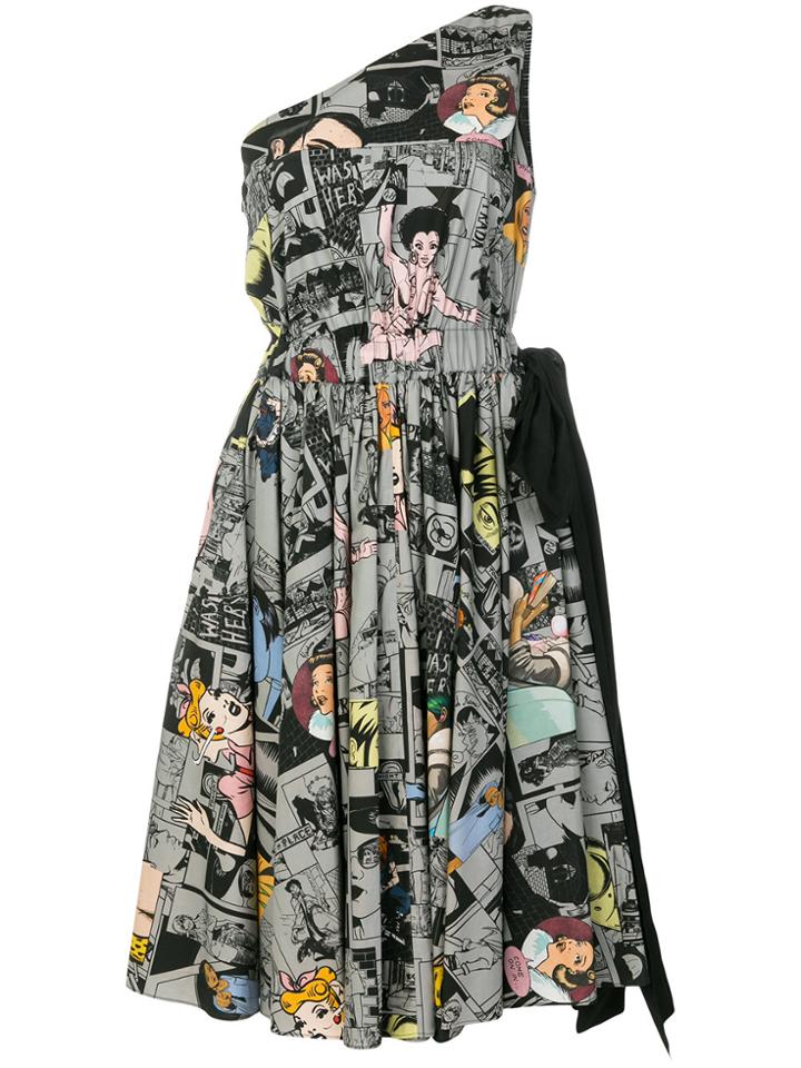 Prada Asymmetric Comic Print Dress - Multicolour