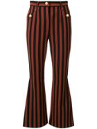 Dolce & Gabbana Striped Trousers With Dog Detail Buttons - Brown