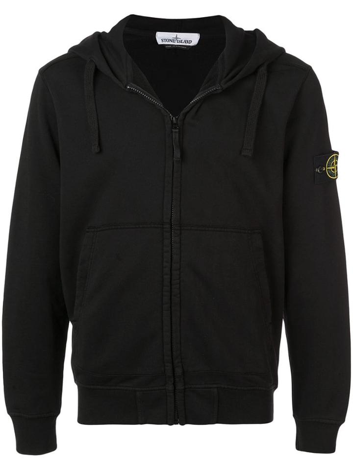Stone Island Logo Zipped Hoodie - Black