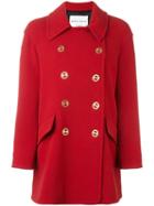 Sonia Rykiel Logo Buttons Double-breasted Coat, Women's, Size: 40, Red, Cupro/wool/polyamide/spandex/elastane