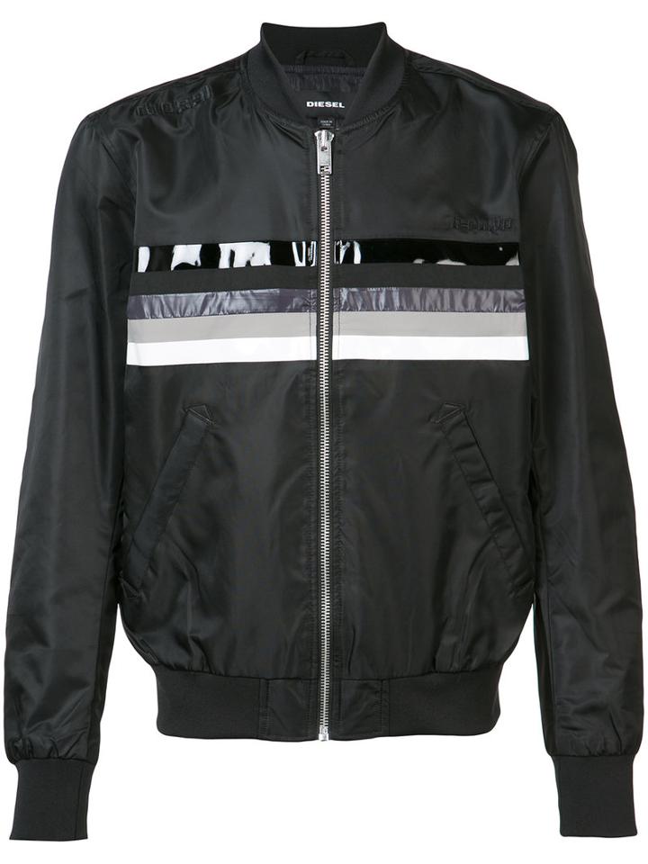 Diesel - Printed Stripe Bomber Jacket - Men - Nylon - S, Black, Nylon