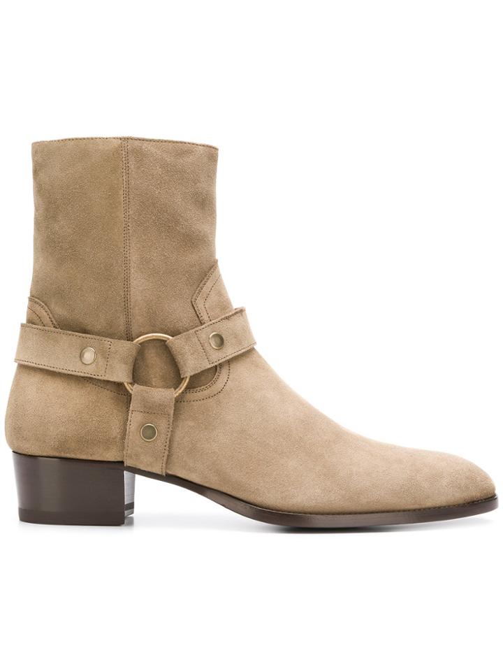 Saint Laurent Wyatt 40 Harness Boots - Nude & Neutrals