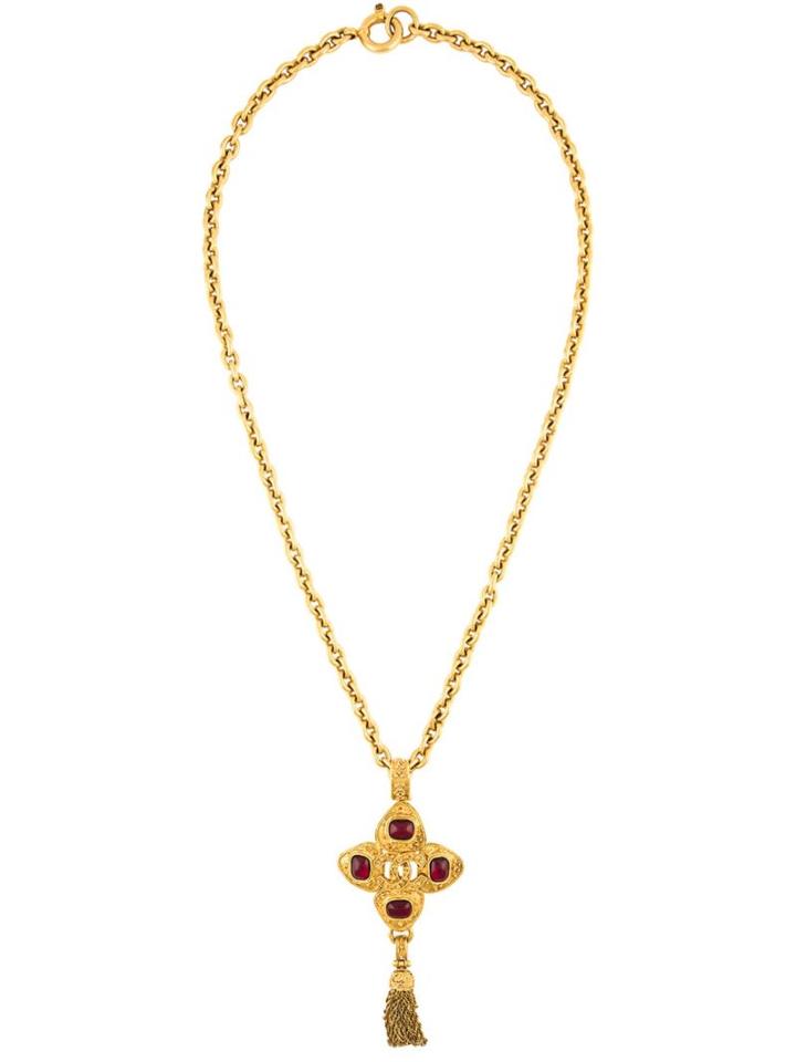 Chanel Vintage Vintage Gripoix Cc Logo Tassel Pendant Necklace, Women's, Metallic