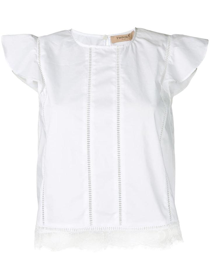 Twin-set Flutter Sleeve Blouse - White