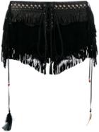 Roberto Cavalli Fringed Shorts, Women's, Size: 38, Black, Silk/leather