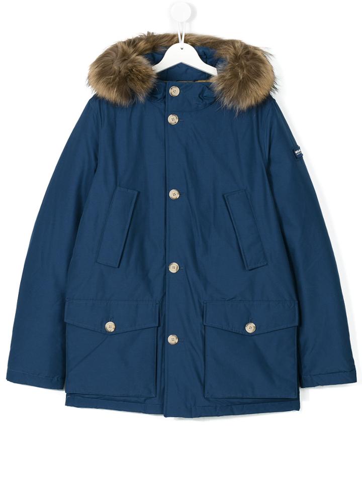 Woolrich Kids Racoon Fur Trim Coat - Blue