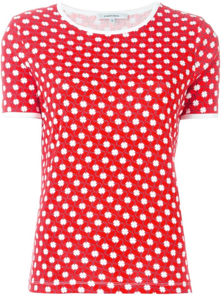 Carven Shamrock Print T-shirt, Women's, Size: Large, Red, Cotton