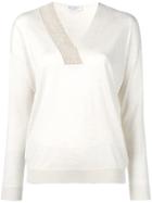Brunello Cucinelli Sequinned V-neck Jumper - Neutrals