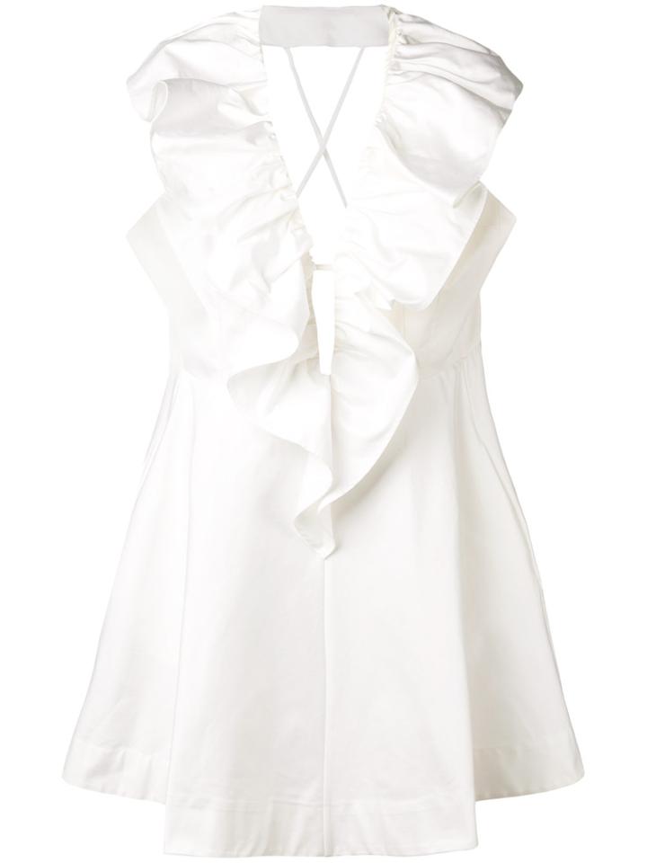 Cult Gaia Plunge Neck Ruffle Dress - White