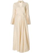 Hellessy - Flared Stripe Wrap Dress - Women - Linen/flax/viscose - 4, Nude/neutrals, Linen/flax/viscose