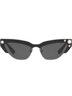 Miu Miu Eyewear Crystal Embellished Razor Cat Eye Sunglasses - Black