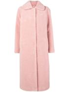 Stand Faux Shearling Coat - Pink & Purple