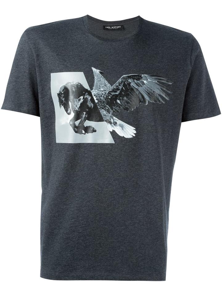 Neil Barrett Printed T-shirt, Men's, Size: Medium, Grey, Cotton
