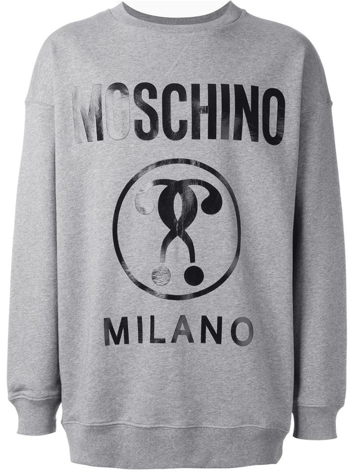 Moschino Double Question Mark Print Sweatshirt, Men's, Size: 50, Grey, Cotton