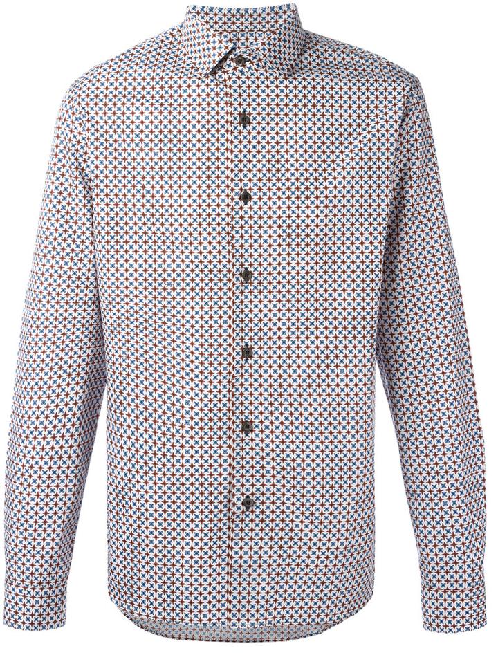 Prada Allover Geometric Print Shirt, Men's, Size: 40, Blue, Cotton
