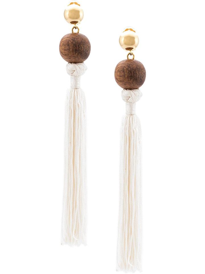Oscar De La Renta Long Tassel Earrings - White