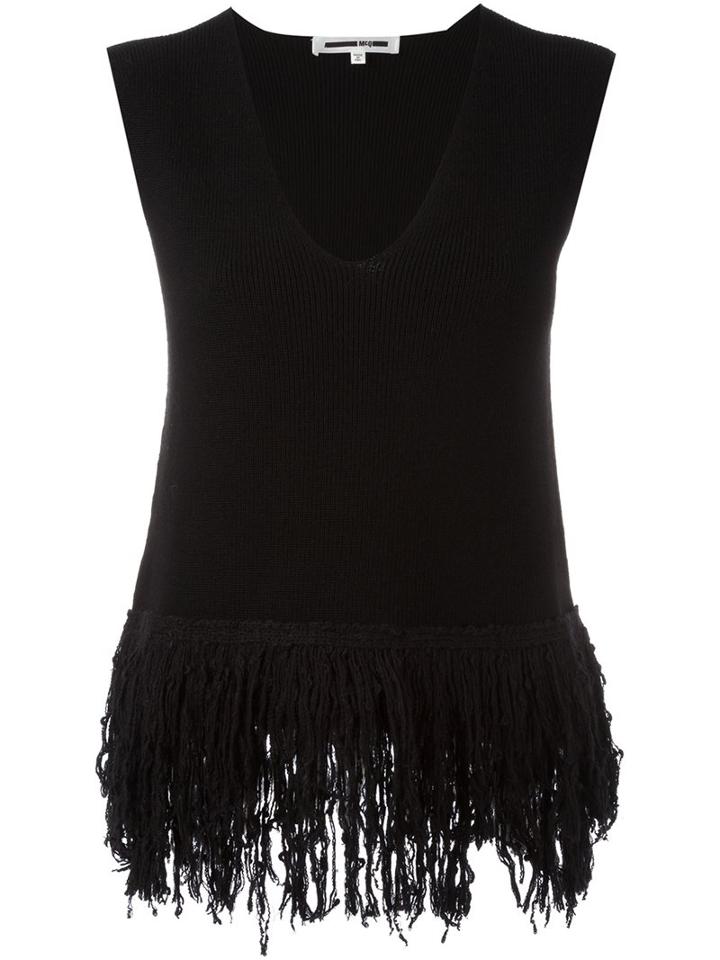 Mcq Alexander Mcqueen Fringed Knit Top, Women's, Size: Medium, Black, Wool