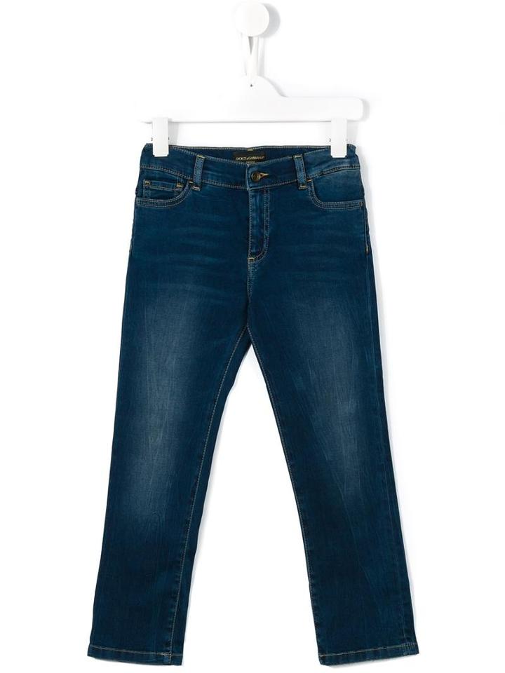 Dolce & Gabbana Kids Slim Fit Jeans, Kids Unisex, Size: 10 Yrs, Blue, Spandex/elastane/calf Leather/cotton