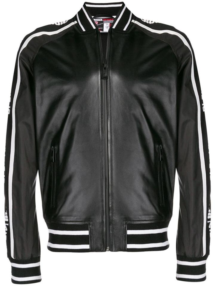Plein Sport Logo Stripe Bomber Jacket - Black