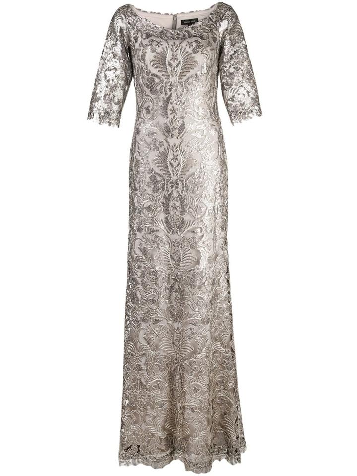 Tadashi Shoji Beaded A-line Gown - Metallic