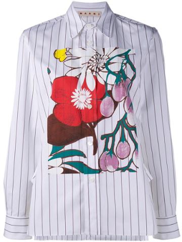 Marni Floral Print Stripe Shirt, Women's, Size: 38, White, Cotton