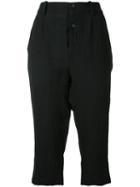 Aleksandr Manamïs - Pleated Cropped Trousers - Women - Cotton/linen/flax - 1, Black, Cotton/linen/flax