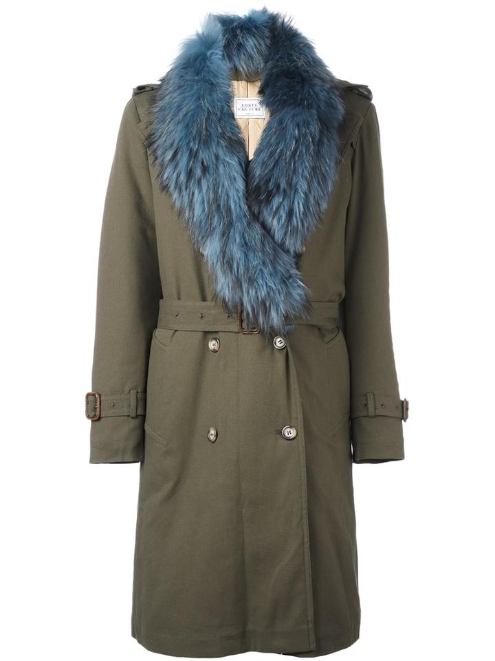 Forte Couture Fur Trimmed Military Coat, Women's, Size: 40, Green, Cotton/spandex/elastane/acetate/raccoon Dog