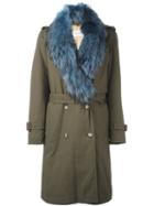 Forte Couture Fur Trimmed Military Coat, Women's, Size: 40, Green, Cotton/spandex/elastane/acetate/raccoon Dog